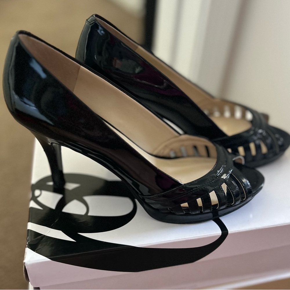 Nine West Black Patent Peep-Toe Heels
